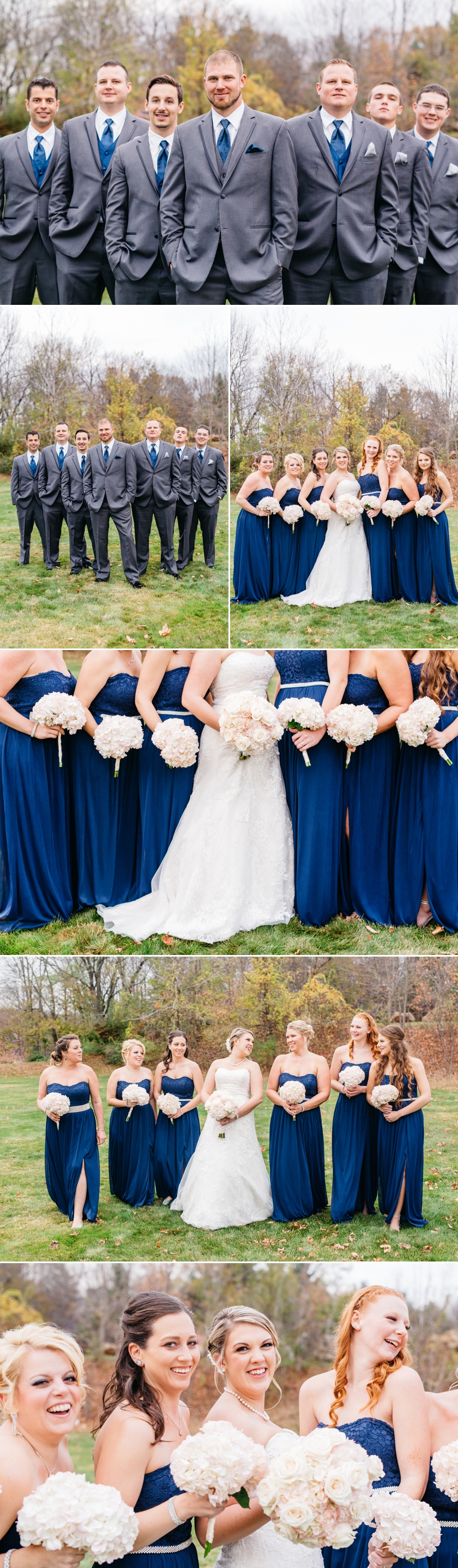 photo collage of bridal party at nichole and george's classic wedding at the wight barn in sturbridge massachusetts