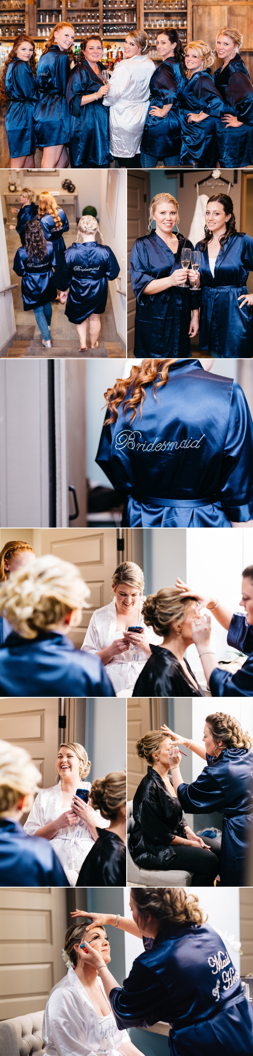 photo collage of navy blue bridesmaids at nichole and george's classic wedding at the wight barn in sturbridge massachusetts